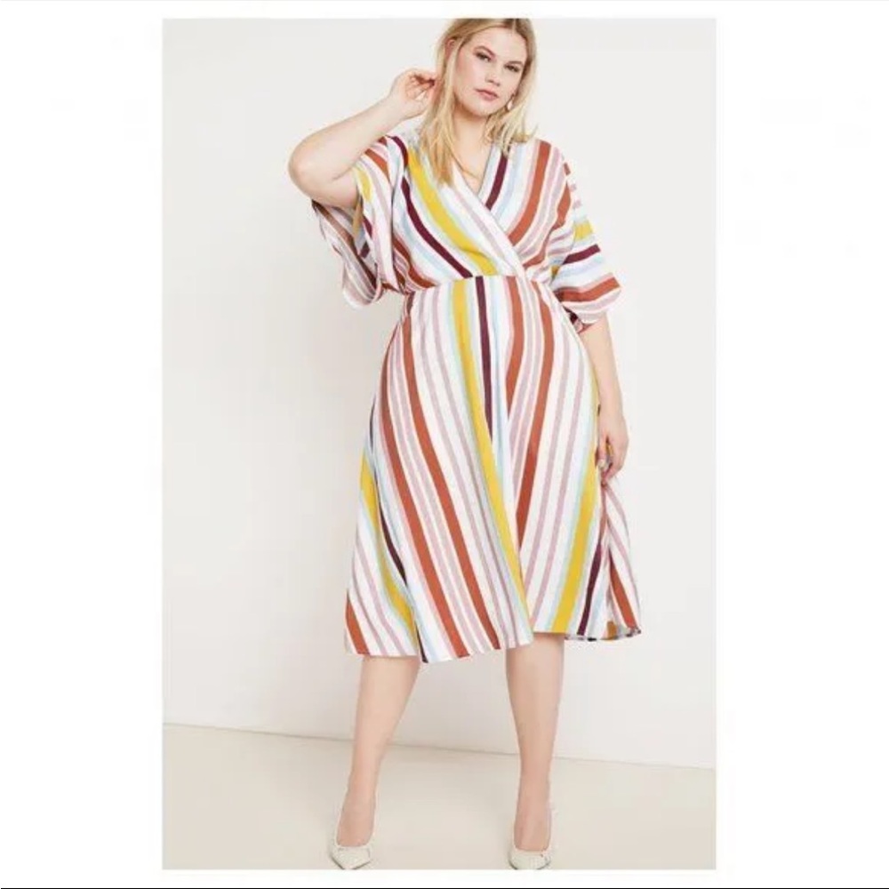 Eloquii Women's Striped Dolman Sleeve Dress V-Neck Orange Yellow